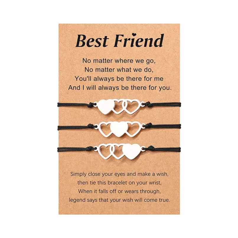 Yellow Chimes Women Set Of 3 Black & Silver-Toned Heart Design Wraparound Bracelet