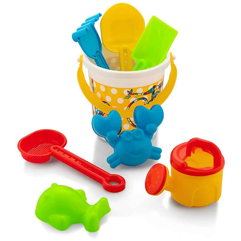 Toyshine 8 Pc Beach Basic Sand Toy Set for Toddlers | 18+ Months - Bucket & Sifter | Small