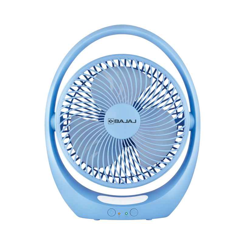Bajaj Pygmy Go Mini Fan with LED Lighting, 178MM, Rechargeable, USB Charging, 4-hours Battery Backup, 3 Speed, 2-Light Brightness Setting - Blue Bajaj Pygmy Go Mini Fan with LED Lighting, 178MM, Rechargeable, USB Charging, 4-hours Battery Backup, 3 Speed, 2-Light Brightness Setting - Blue