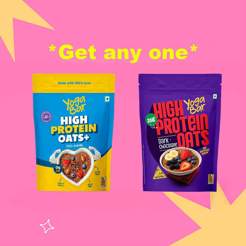 Yoga Bar High Protein Oats, No Added Sugar, Choco Almond or Dark Chocolate Whey Protein with Probiotics, High Fiber