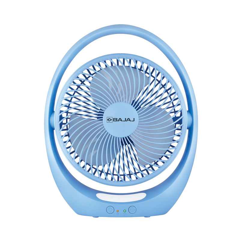 Bajaj Pygmy Go Mini Fan with LED Lighting, 178MM, Rechargeable, USB Charging, 4-hours Battery Backup, 3 Speed, 2-Light Brightness Setting - Blue