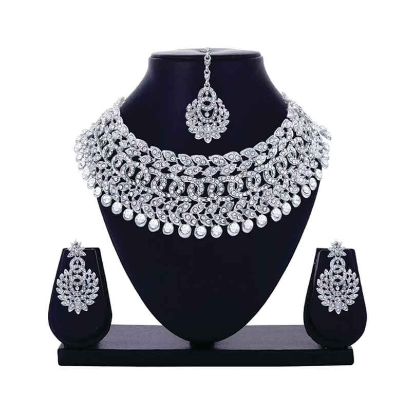 Sukkhi Delicate Party Wear Diamond Necklace Earring Jewellery Set For Women & Girls Sukkhi Delicate Party Wear Diamond Necklace Earring Jewellery Set For Women & Girls