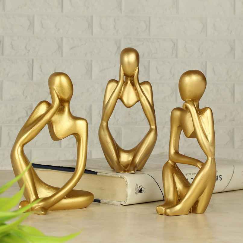Tied Ribbons Set of 3 Abstract Thinker Men Statue Showpiece (13 Cm)
