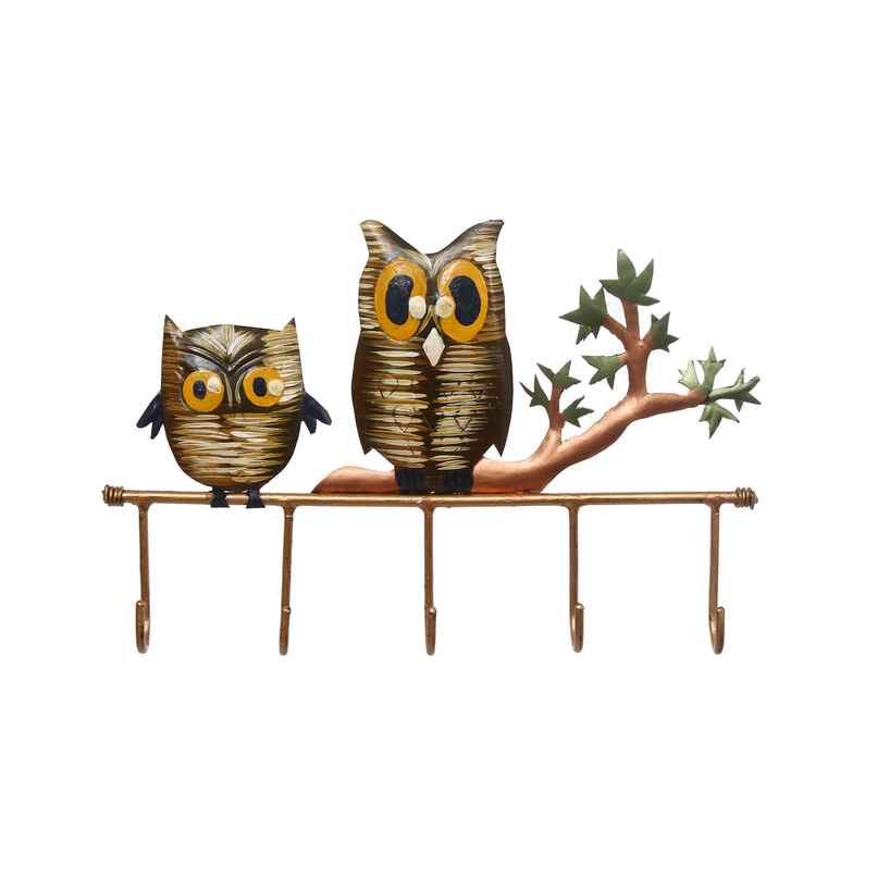 eCraftIndia Iron 2 Owl Birds Sitting On Tree Branch Decorative Key Holder With 5 Key Hooks For Wall eCraftIndia Iron 2 Owl Birds Sitting On Tree Branch Decorative Key Holder With 5 Key Hooks For Wall