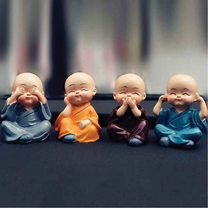 Tied Ribbons Miniature Buddha Monks For Home Decor & Car Dashboard | Polyresin | Multicolor