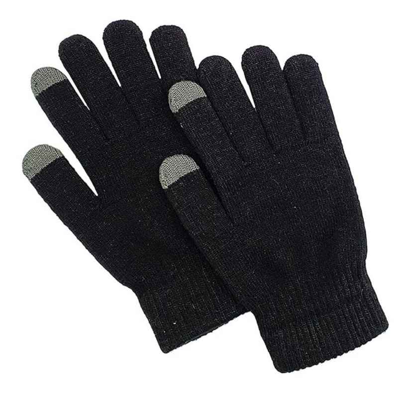 Winter Woolen Finger Gloves with Touchscreen Tips | Black