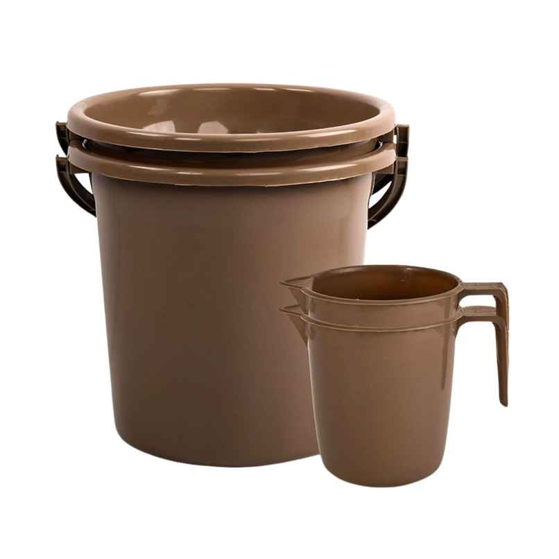 Kuber Industries Bucket & Mug Bathroom Combo Set|Set of 4|Brown