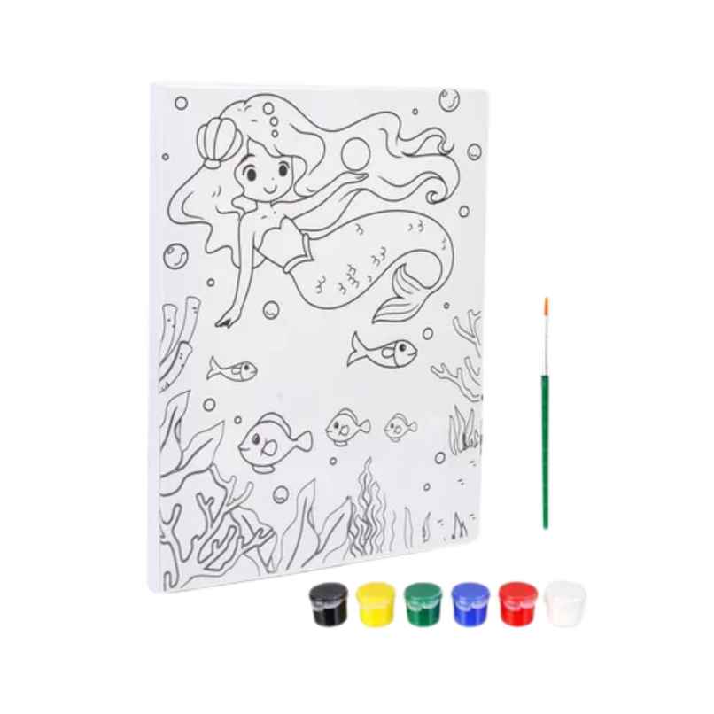 Itsy Bitsy Pre -printed Canvas With Colours Mermaid World Painting Kit 8 x 10 Inch SW LB