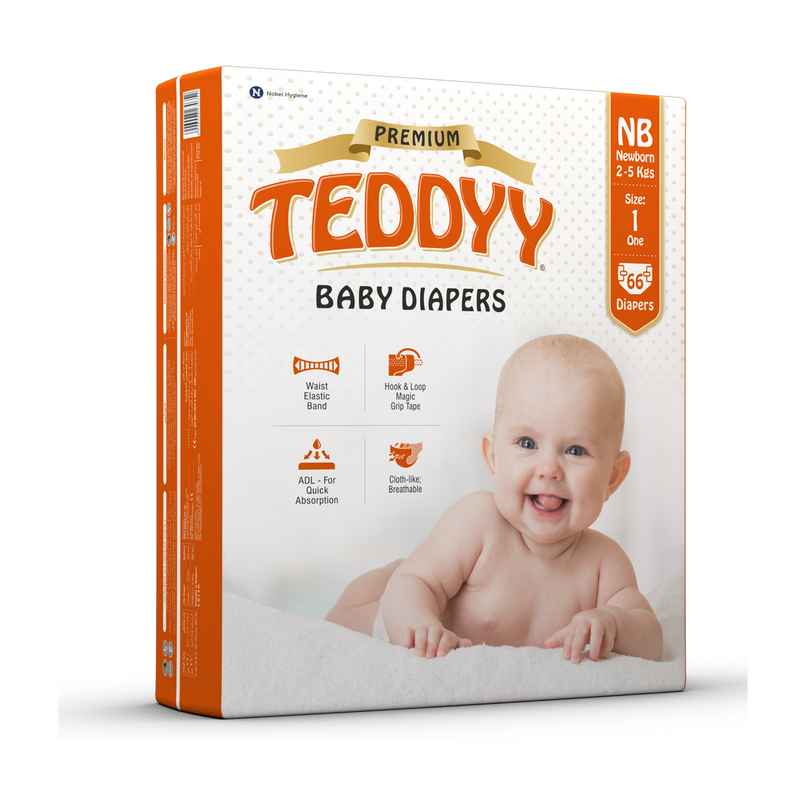Teddyy Baby Diapers Tapes Arabic Premium New Born 66 Count | 2-5 kgs