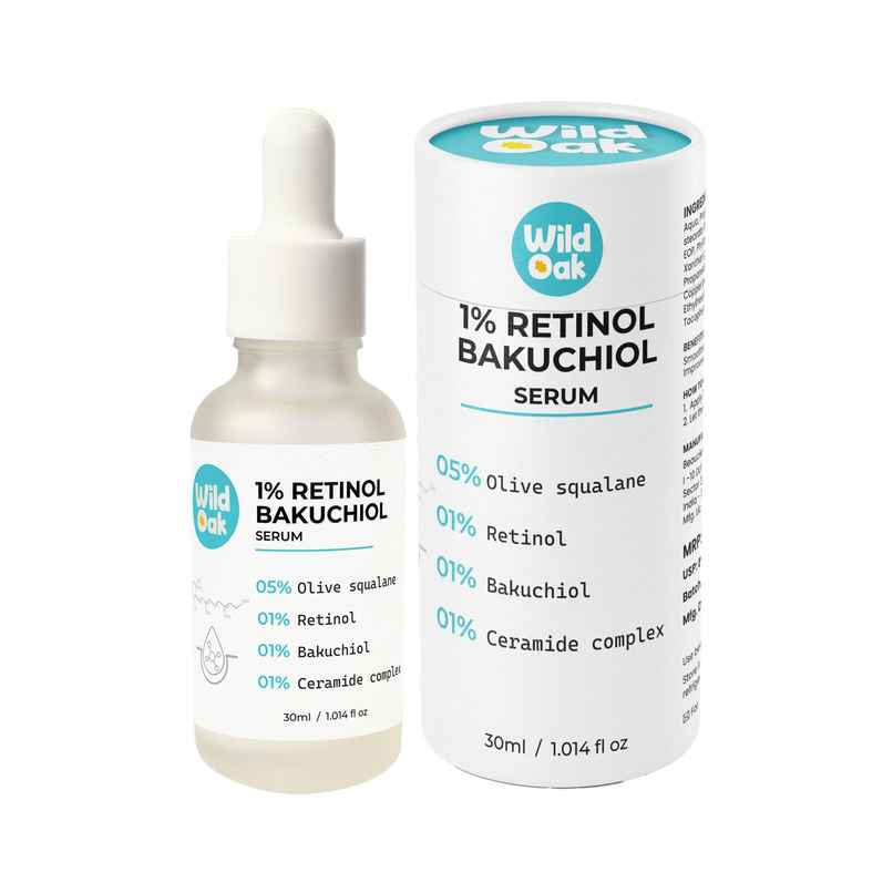 Wild Oak 1% Retinol Bakuchiol Face Serum | Ceramides for Anti-Aging, Wrinkles and Boosts Collagen