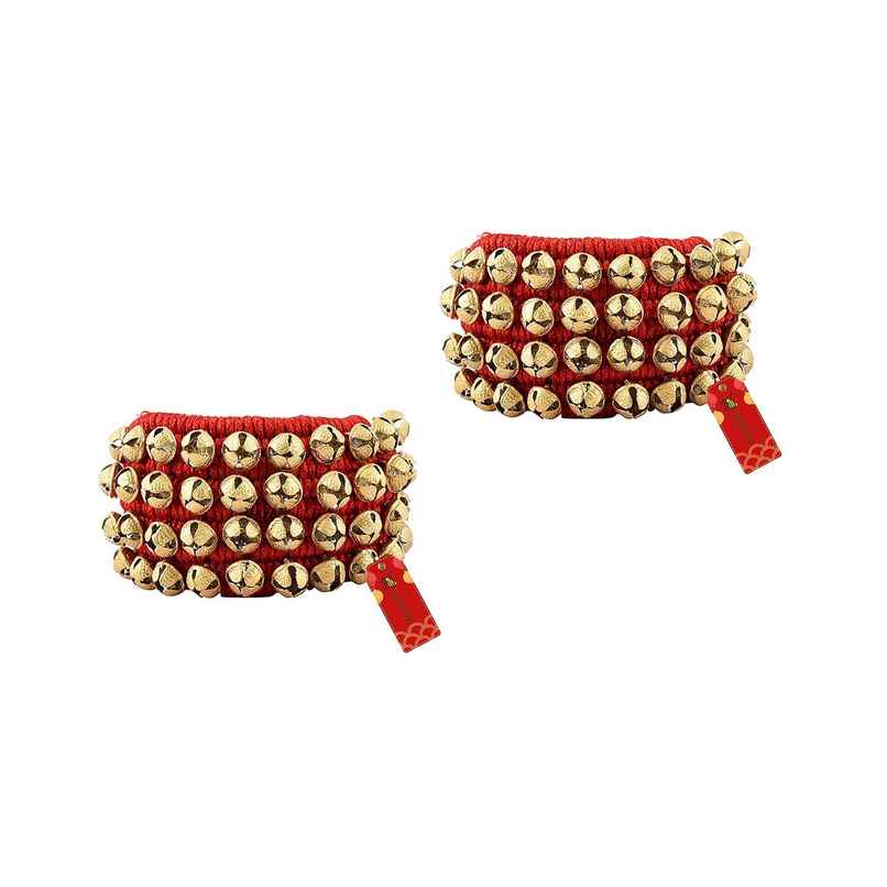 Uapan Brass Ghungroo Pad Red 4 Line Pair, 40+40