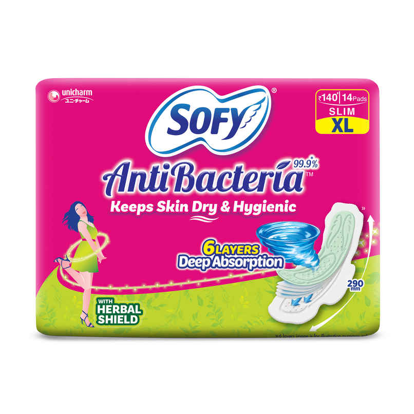 Sofy AntiBacteria XL Sanitary Pads | 6 Layer Deep Absorption | 290mm