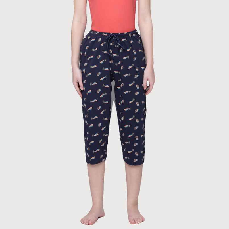 Kryptic Women's Cotton Printed Capri | Navy - M