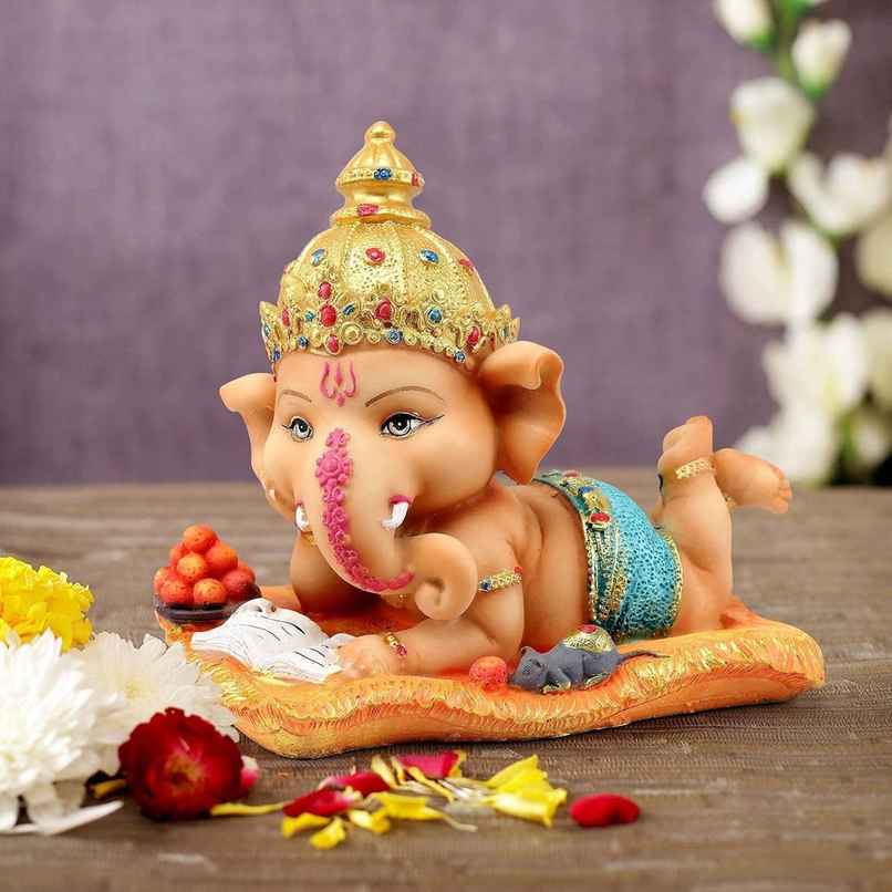 Tied Ribbons Ganesh Idol Statue Showpiece (16 Cm)