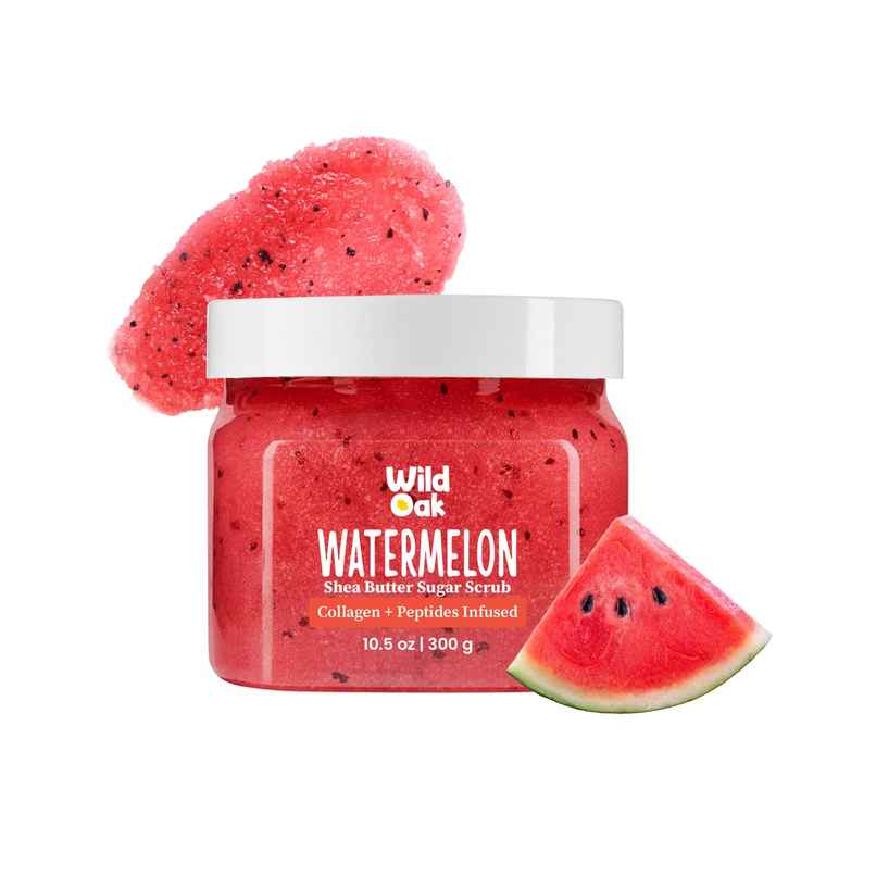 Wild Oak Watermelon Shea Butter Sugar Body Scrub with Collagen & Peptides | De-tan & Bumpy Skin