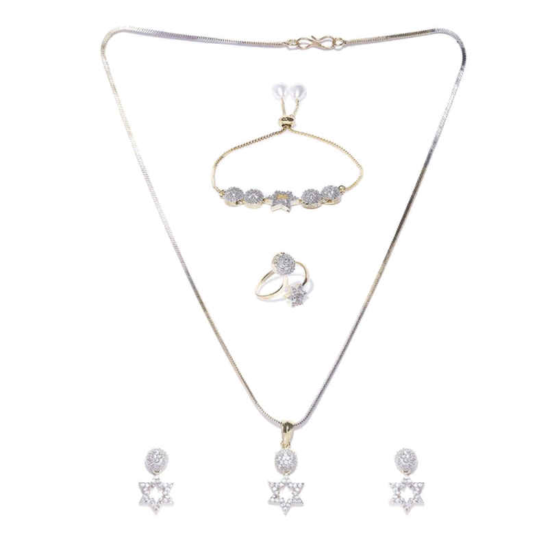 YouBella Jewellery Combo Of Pendant Necklace Earrings Rings And Bracelet for Women (Mix - Combo - 108A)