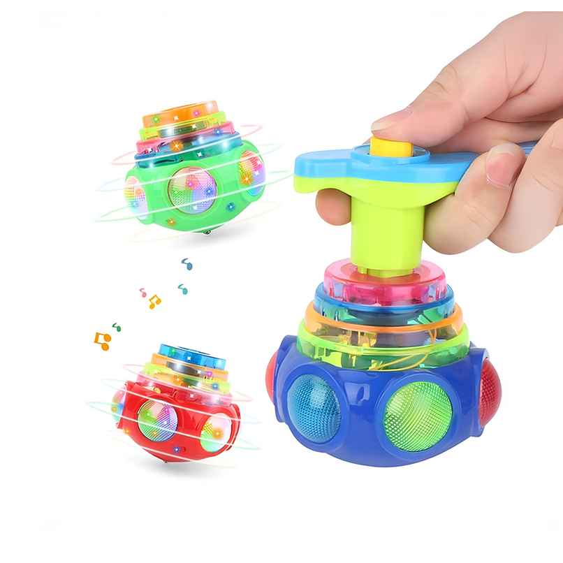 Toyshine Light-Up Musical Spin Top with LED Glow and Sound Effects, Model D (Colour May Vary)