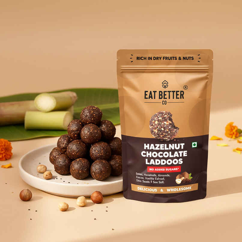 Eat Better Co Hazelnut & Chocolate Ladoos | No Added Sugar | High Protein, 100% Natural