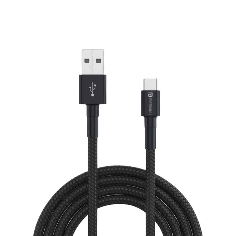 Portronics 65W  Konnect B Type C Cable with 3.0A Output, Nylon Braided, Fast Data Sync, Tangle Resistant, 1M Length - Black
