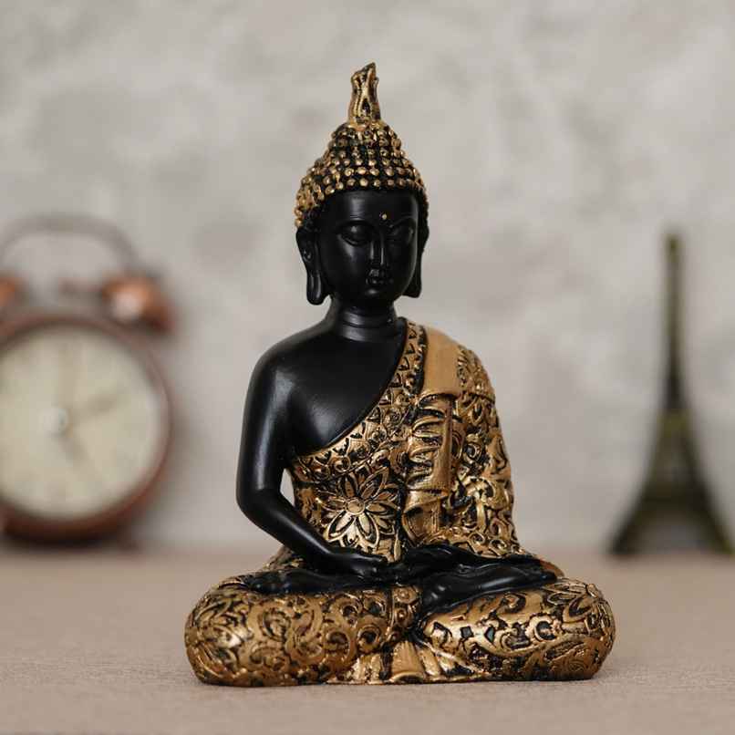 eCraftIndia Black And Golden Polyresin Handcrafted Decorative Meditating Buddha Statue