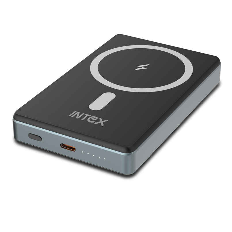 Intex 10000 mAh 15 W Wired & Wireless With MagSafe Pocket Size Power Bank(Lithium Polymer, Fast Charging for Mobile) - Black