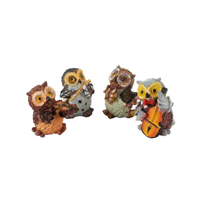 Tied Ribbons 4 Pcs Owls Playing Musical Instruments Showpiece