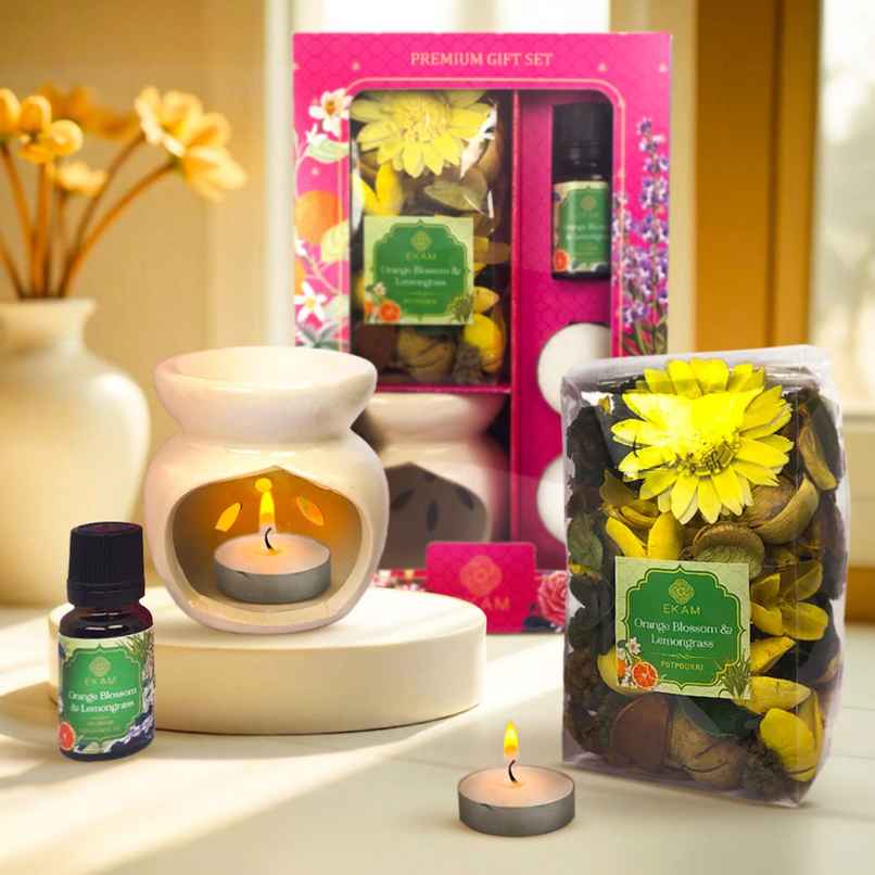 Ekam Ceramic Oil Warmer Potpourri Gift|Orange Blossom & Lemongrass