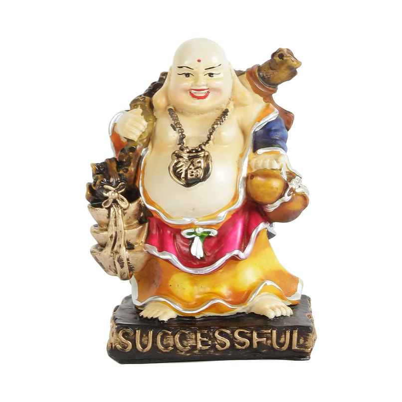 Tied Ribbons Laughing Buddha Statue Figurine Showpiece (18 Cm)