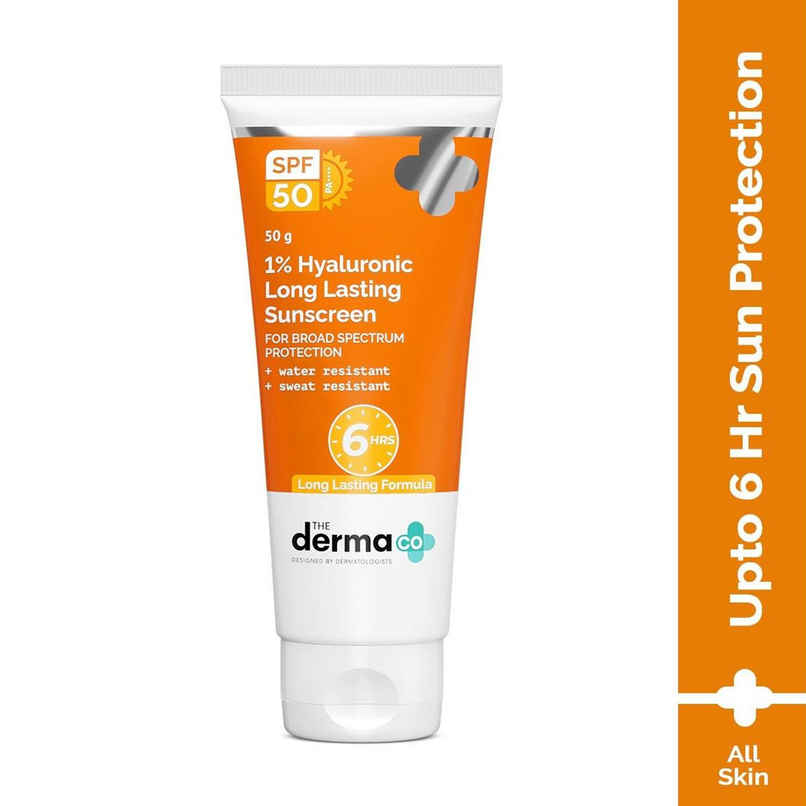 The Derma Co 1% Hyaluronic Long Lasting Sunscreen SPF 50, PA++++ | Sun Protection For All skin The Derma Co 1% Hyaluronic Long Lasting Sunscreen SPF 50, PA++++ | Sun Protection For All skin