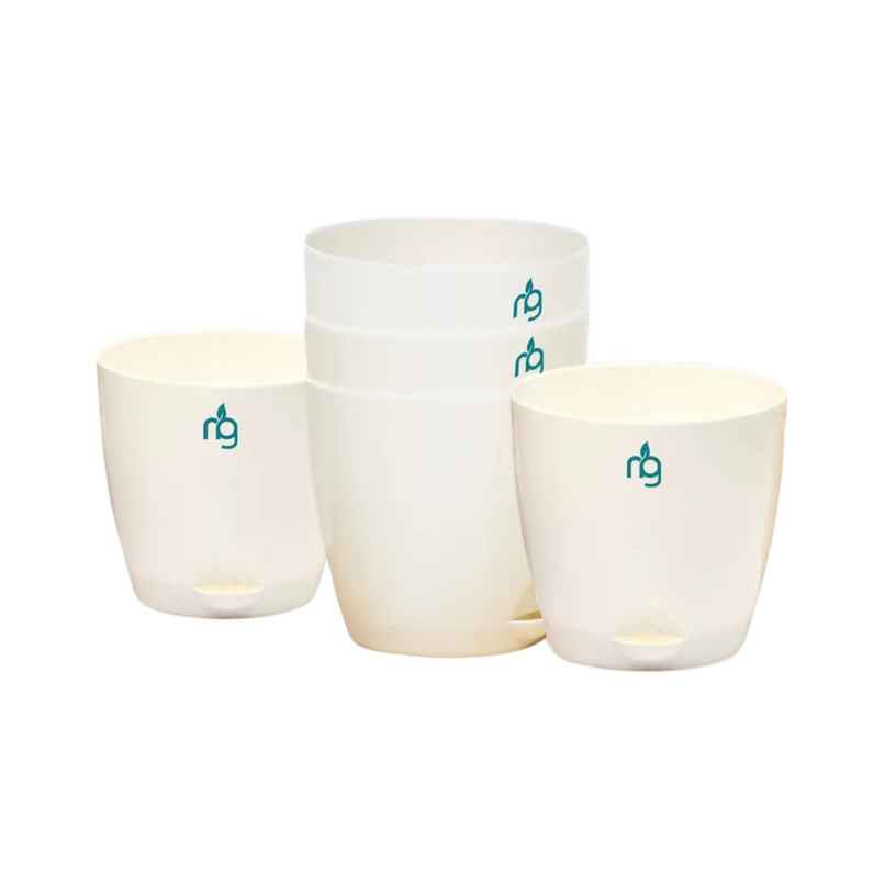 Nurturing Green - Self Watering Pots | Set of 5 | Ivory | Size: 11.5cm x 11cm | Flower Pots Nurturing Green - Self Watering Pots | Set of 5 | Ivory | Size: 11.5cm x 11cm | Flower Pots