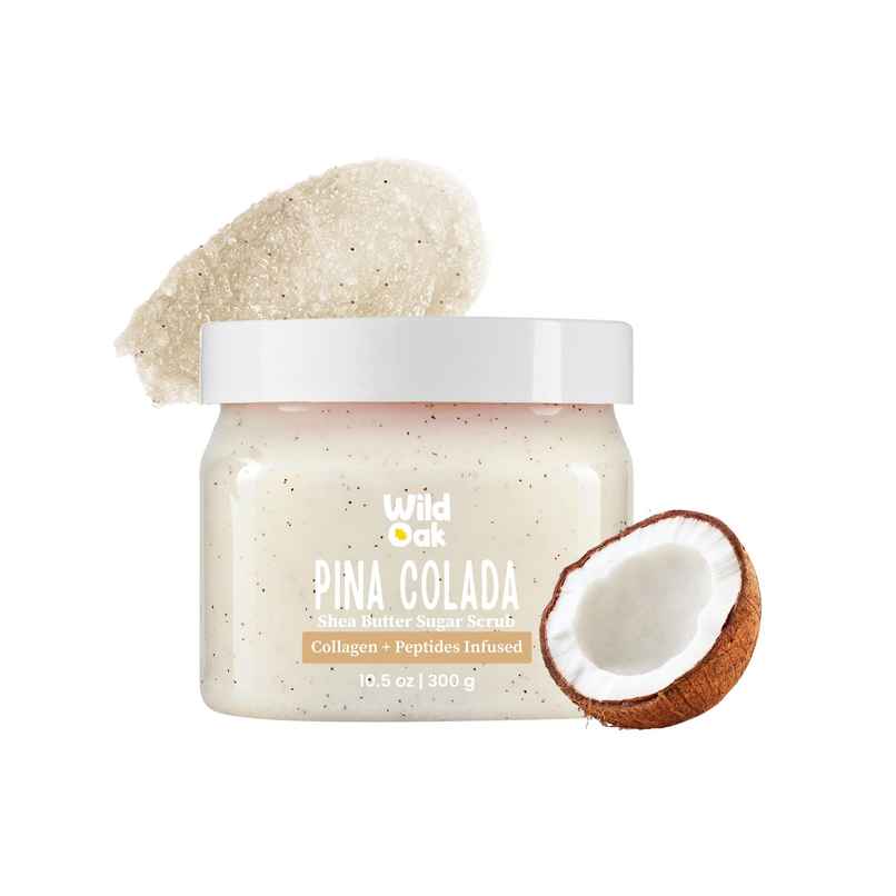 Wild Oak Pina Colada Shea Butter Sugar Body Scrub with Collagen & Peptides | De-tan & Bumpy Skin
