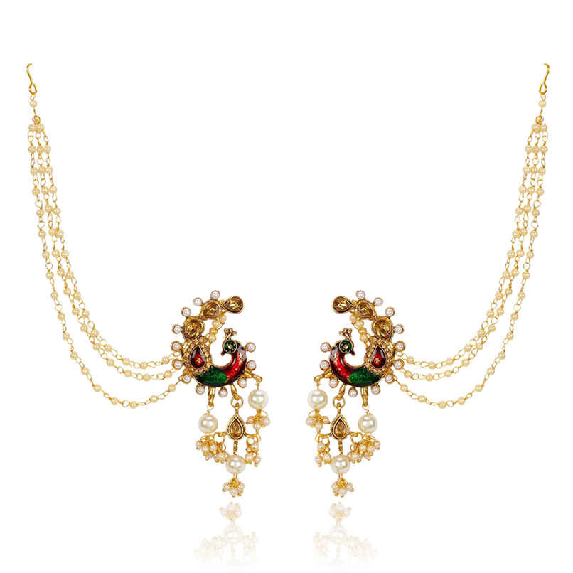 Shining Diva Fashion Bahubali Design Gold Plated Pearl Chain Jhumki Earrings for Women | 10366er