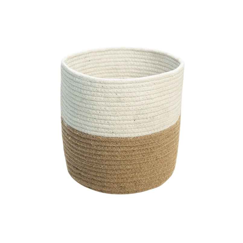 PrettyKrafts Jute Basket | Organizer for Toys, Clothes & Planter | White & Brown - 8 x 8 Inch
