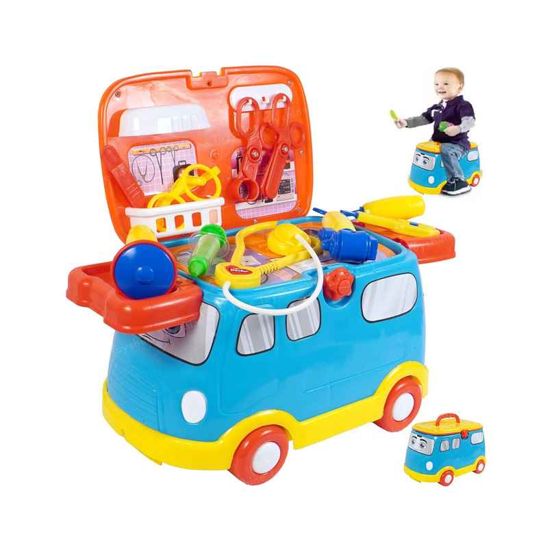 Toyshine 2 In 1 Doctor Vehicle Mini Bus Baby Ride On Cum Doctor Play 16 Pc Set For Kids