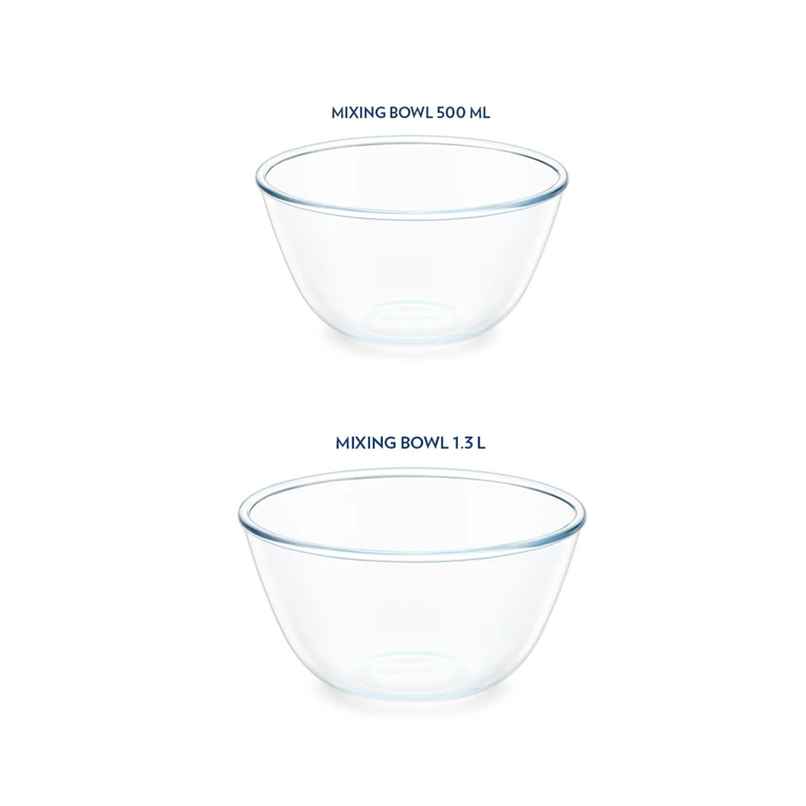 Borosil Mixing Bowl Set (500 ml + 1.3 L)| Borosilicate Glass | Microwave & Dishwasher Safe Borosil Mixing Bowl Set (500 ml + 1.3 L)| Borosilicate Glass | Microwave & Dishwasher Safe