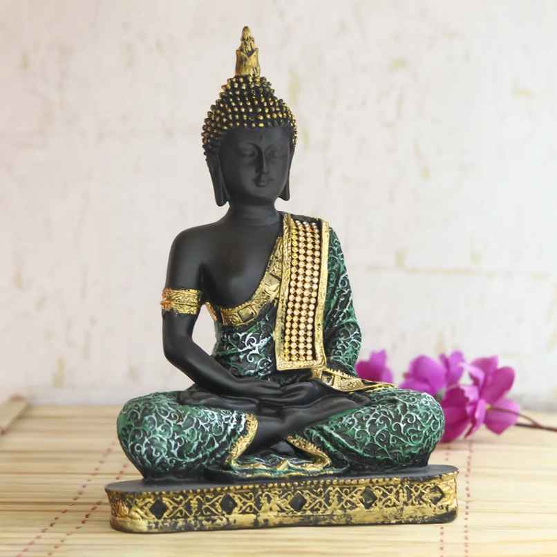 eCraftIndia Green, Black, Golden Polyresin Meditating Buddha Statue Decorative Showpiece eCraftIndia Green, Black, Golden Polyresin Meditating Buddha Statue Decorative Showpiece
