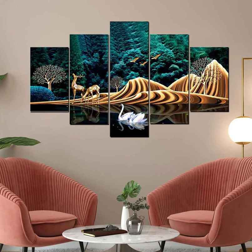 Perpetual Deer Paintings for Wall Decoration Set | 3D Scenery | 75 x 43 cm