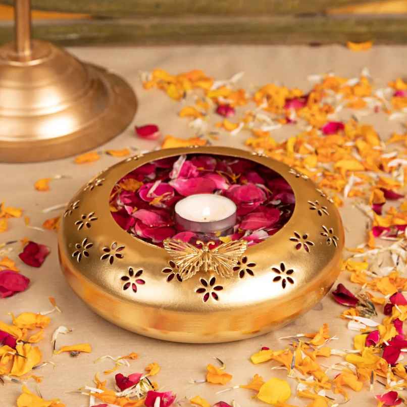 Servdharm Butterfly Gold Plated Urli | 7 inch | ServDharm