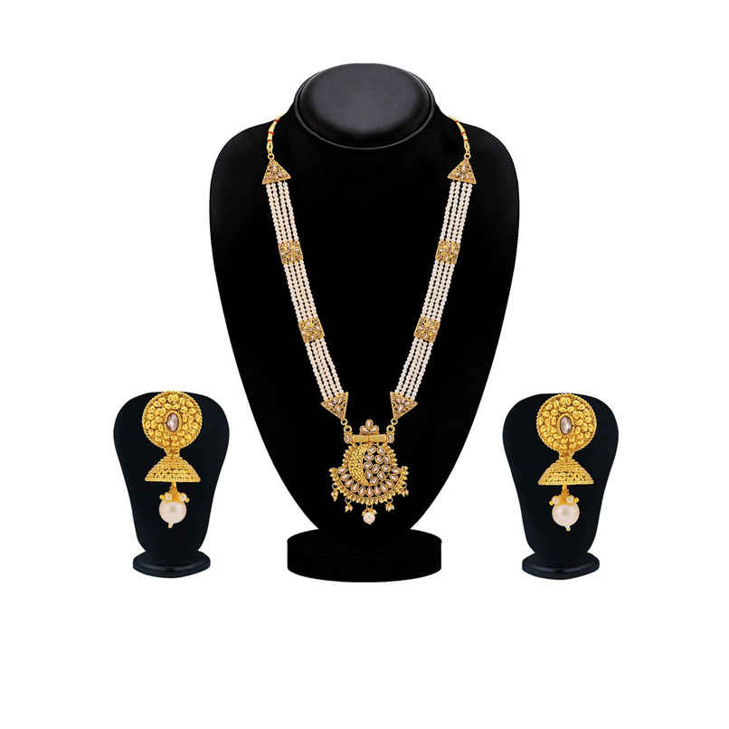 Sukkhi Classic Lct Gold Plated Pearl Long Haram Necklace Set For Women