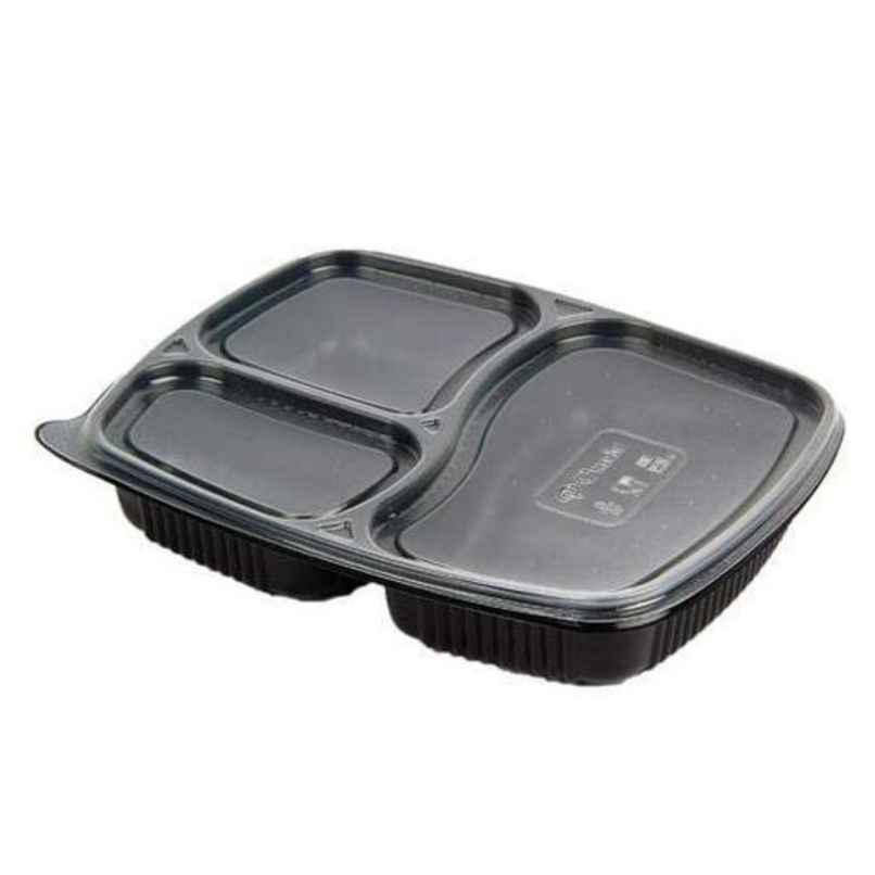 Disposable Platter Thali With Lid | 3 Compartment | 175 x 220 x 35 | Pack Of 5 | Tempware