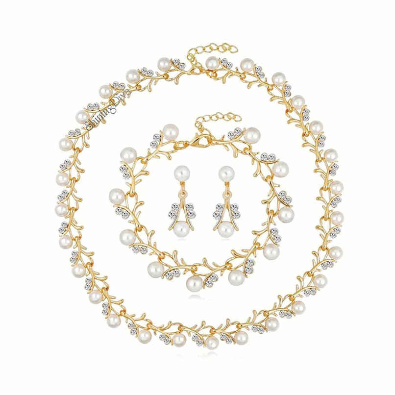 Shining Diva Fashion Gold Plated Pearl Necklace Earrings Bracelet Set for Women and Girls Sd10333s