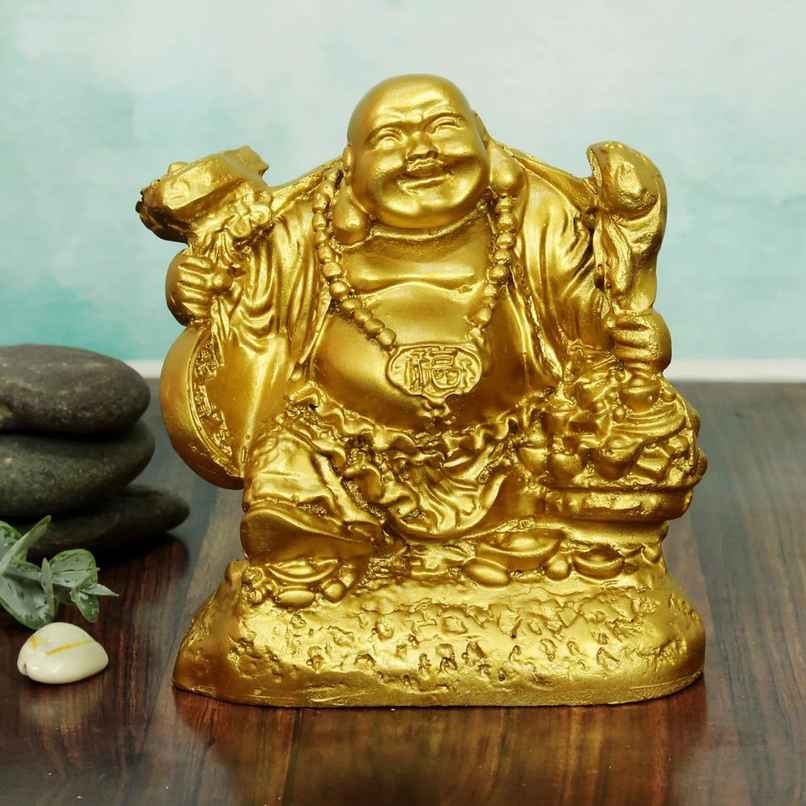 Tied Ribbons Laughing Buddha Statue Figurine Showpiece (12.7 Cm)