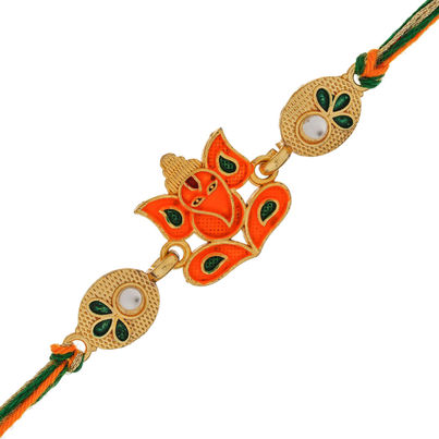 Religious Orange Lord Ganesha Raksha Bandhan Rakhi for Bhai Bhaiya Kids | Roli Chawal Pack (eCraftIndia) Religious Orange Lord Ganesha Raksha Bandhan Rakhi for Bhai Bhaiya Kids | Roli Chawal Pack (eCraftIndia)