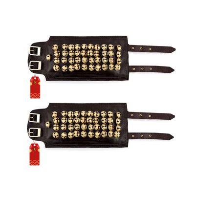 Uapan Brass Ghungroo Leather Pad With Strip 4 Line Pair, 40+41