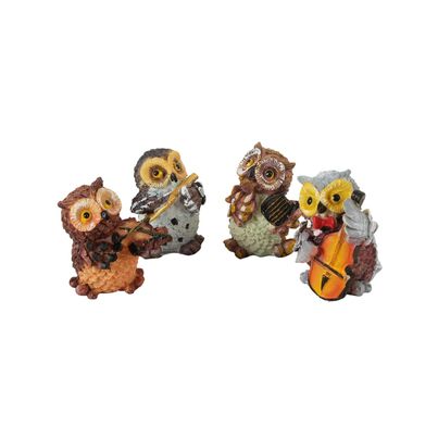 Tied Ribbons 4 Pcs Owls Playing Musical Instruments Showpiece