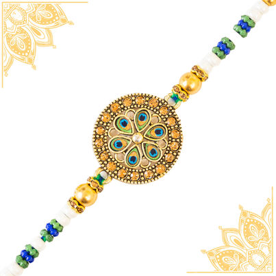 Abstract Single Peacock Rakhi (Avyaan Rakhi) Set of 1 Abstract Single Peacock Rakhi (Avyaan Rakhi) Set of 1