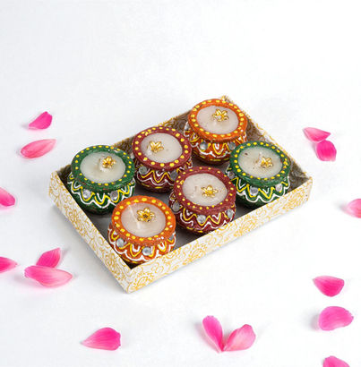 Eco Friendly Shagun Wax Matki | Multicolour | Pack Of 6 | Clay Diya | Mangal Bhawan