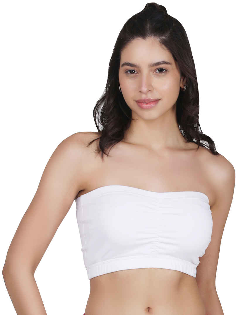 D'chica Women's Cotton Strapless Tube Bra | Bandeau With Removable Pads | White - S