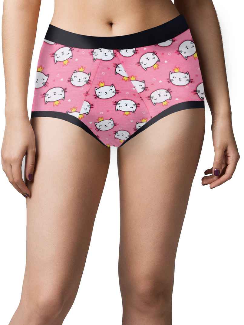 D'Chica Pink Cat Antimicrobial Reusable Period Panties for Women | Rash Free | Leakproof - M