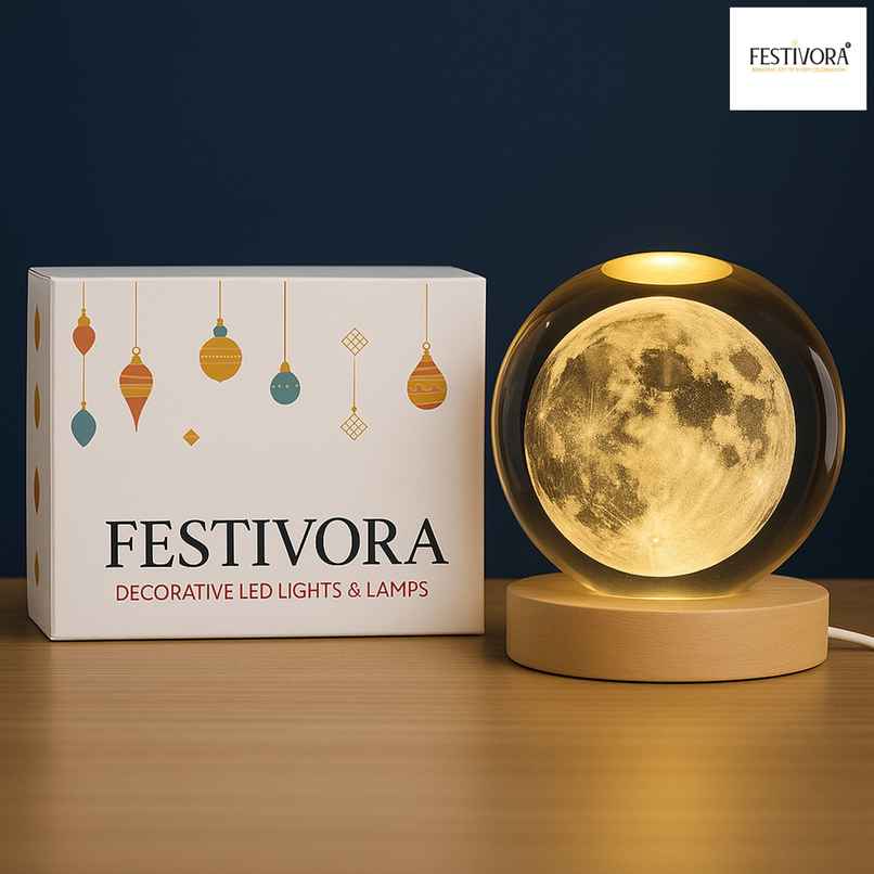 Festivora 3D Moon Crystal Ball Night Led Lamp | Gifting | Home Decor